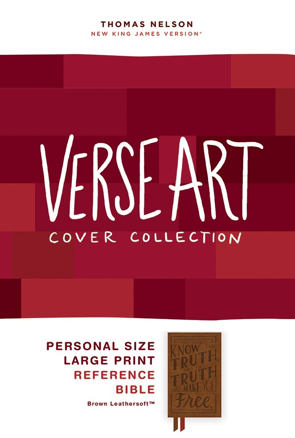 NKJV, Personal Size Large Print End-of-Verse Reference Bible, Verse Art Cover Collection, Leathersoft, Brown, Red Letter, Thumb Indexed, Comfort Print