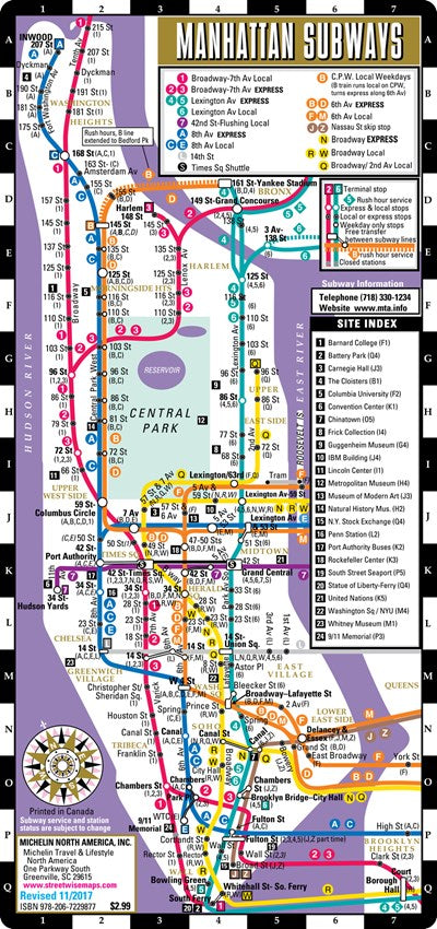 Streetwise Manhattan Bus Subway Map - Laminated Subway & Bus Map of Manhattan, New York
