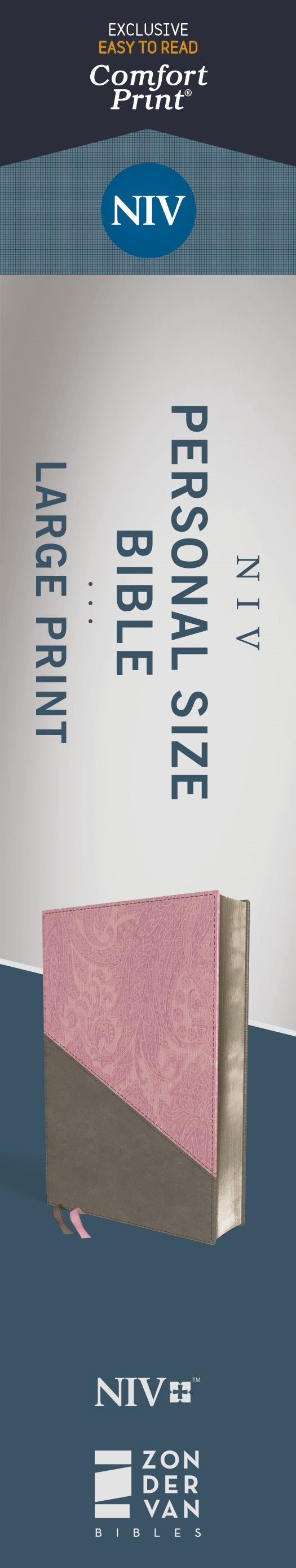 NIV, Personal Size Bible, Large Print, Leathersoft, Pink/Gray, Red Letter, Comfort Print  (Large type / large print)