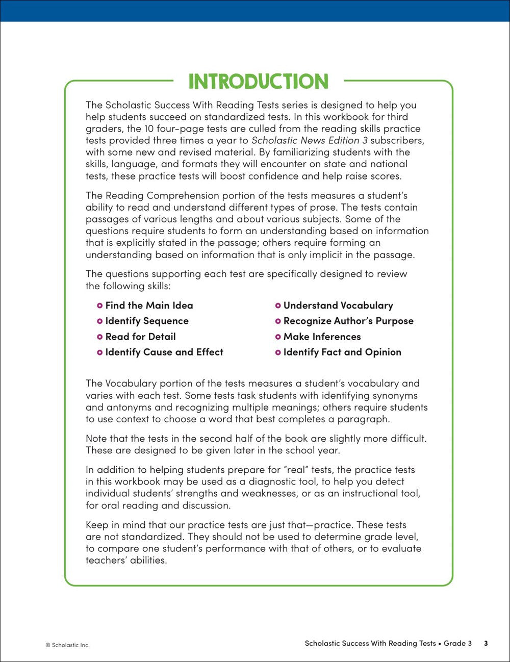 Scholastic Success with Reading Tests Grade 3 Workbook