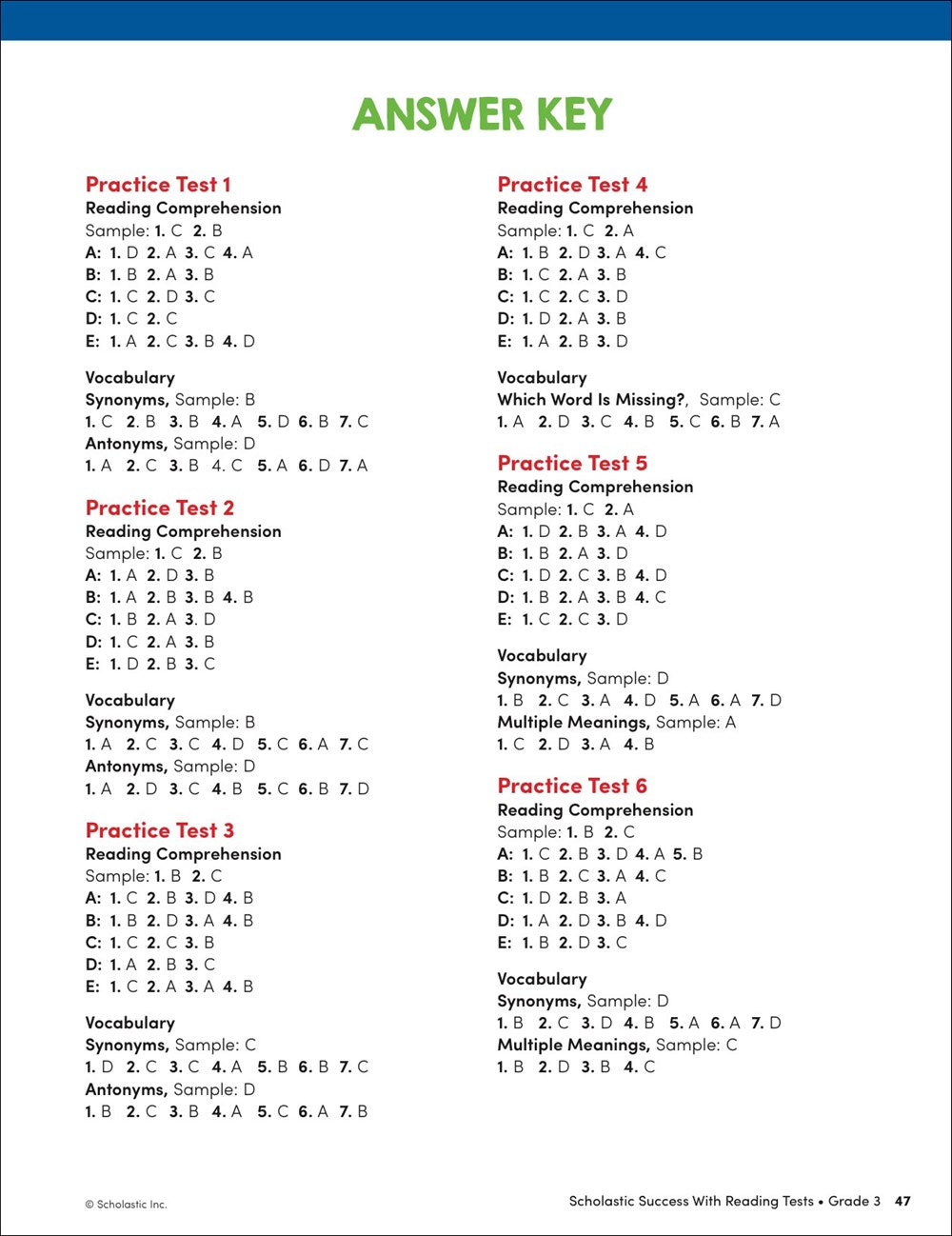 Scholastic Success with Reading Tests Grade 3 Workbook