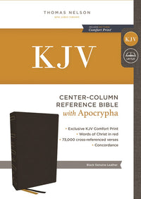 KJV Holy Bible with Apocrypha and 73,000 Center-Column Cross References, Black Genuine Leather, Red Letter, Comfort Print: King James Version
