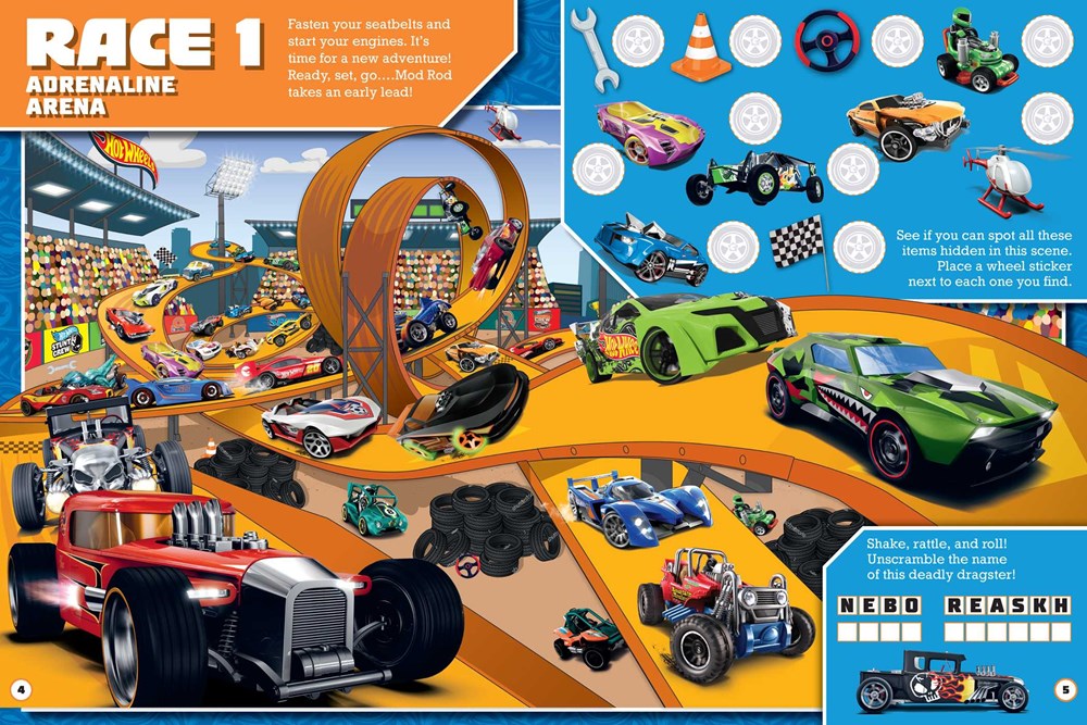 Hot Wheels: The Big Race Seek and Find : 100% Officially Licensed by Mattel, Over 200 Stickers, Perfect for Car Rides for Kids Ages 4 to 8 Years Old