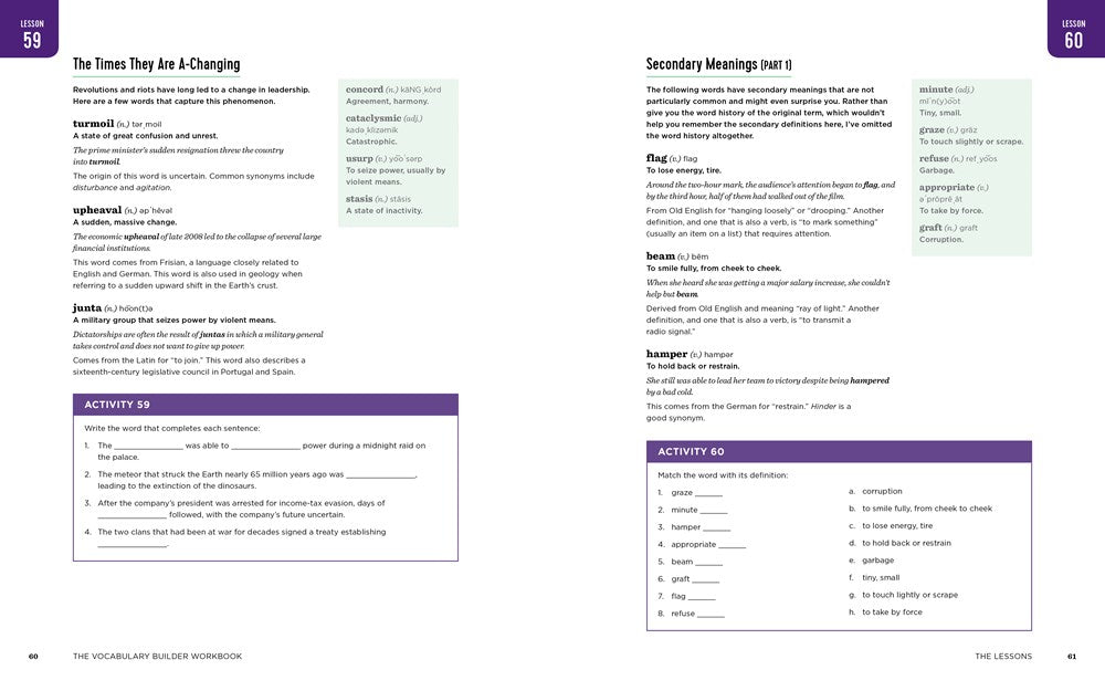 The Vocabulary Builder Workbook: Simple Lessons and Activities to Teach Yourself Over 1,400 Must-Know Words