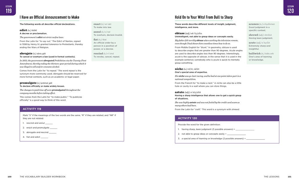 The Vocabulary Builder Workbook: Simple Lessons and Activities to Teach Yourself Over 1,400 Must-Know Words